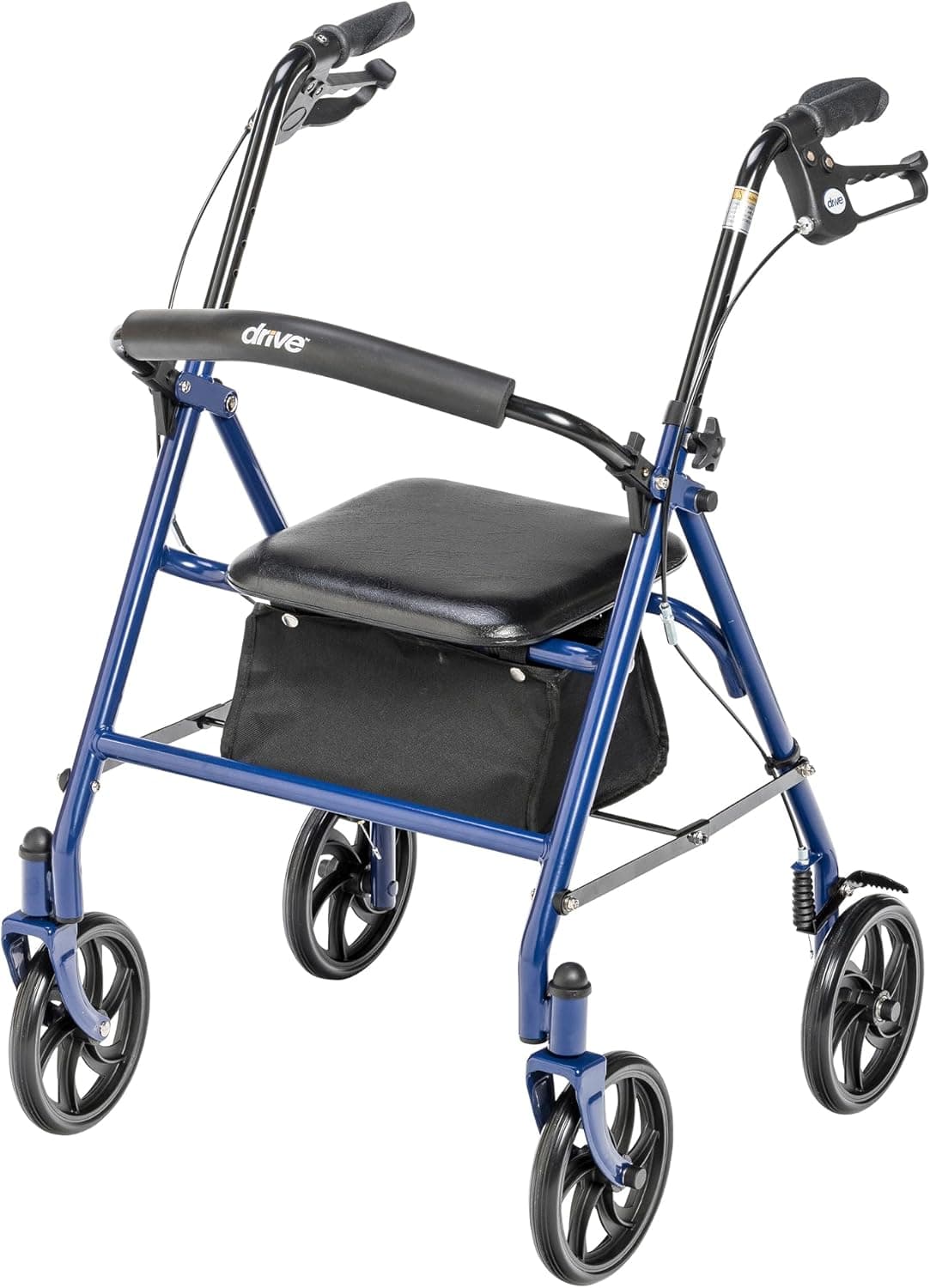 Drive Medical Rollator Walker with Seat - Stable Mobility Support - Height Adjustable - Durable Steel Frame Construction - Smooth 7.5" Wheels - Foldable - 350 Lb Limit - Blue