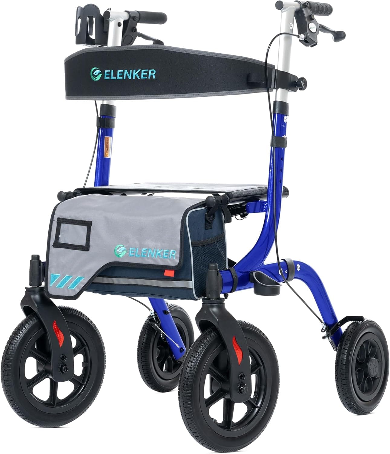 ELENKER All-Terrain Rollator Walker with Non-Pneumatic Tire 12” Front Wheels, Compact Folding Design for Seniors