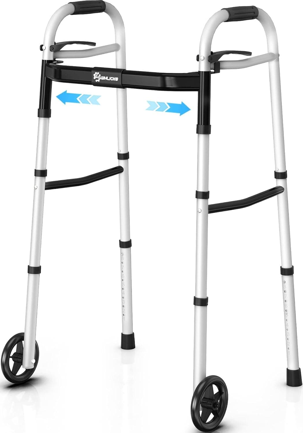 Narrow Folding Walkers for Seniors,Aluminum Lightweight Walkers with Wheels, Adjustable Width and Height Front Wheel Walker for Elderly and Disabled, Supports up to 350 lbs
